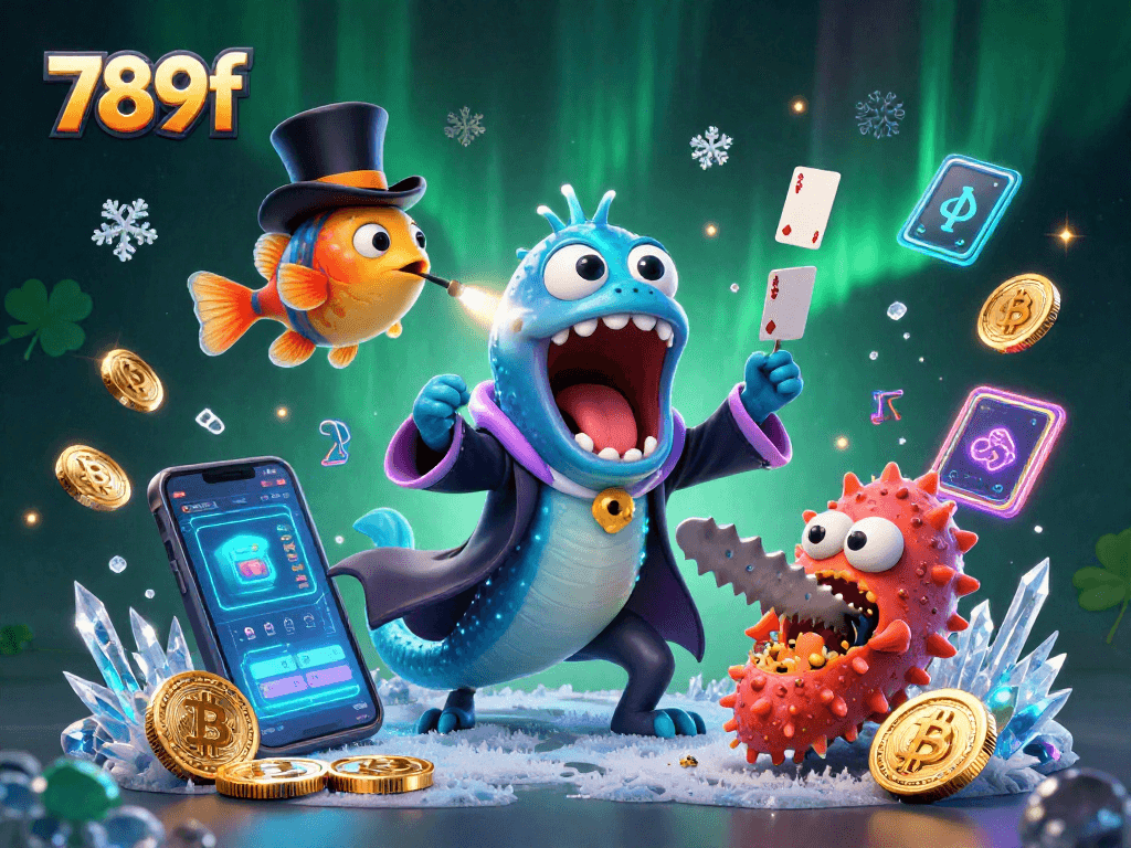 Engage in thrilling gameplay at 789f with lively cartoon characters in a vibrant casino scene.