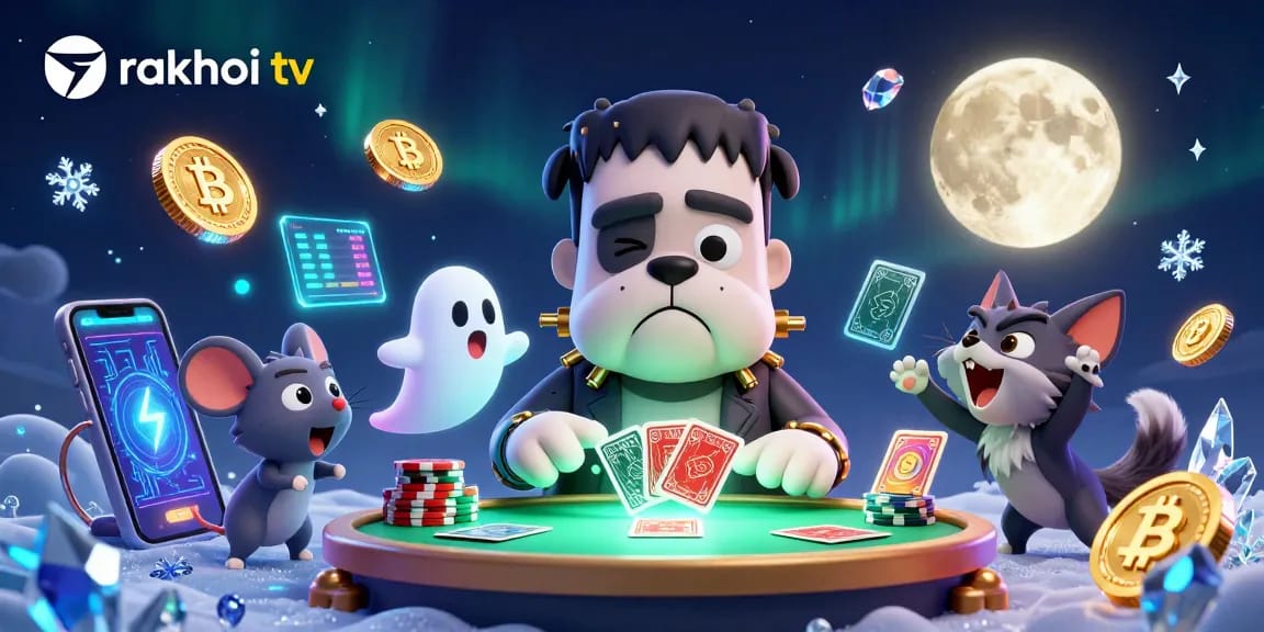 Engage with the thrilling atmosphere of rakhoi tv as the Frankenstein bulldog deals winning hands at a spooky casino table.