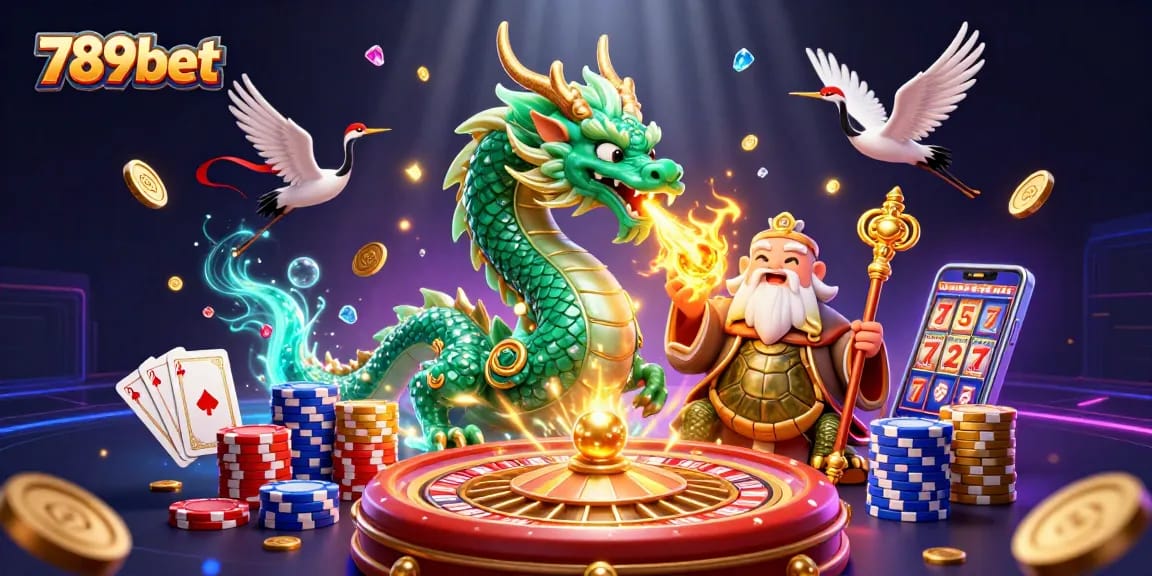 Experience the excitement of 789bet with a vibrant scene featuring dynamic casino characters and gaming elements.