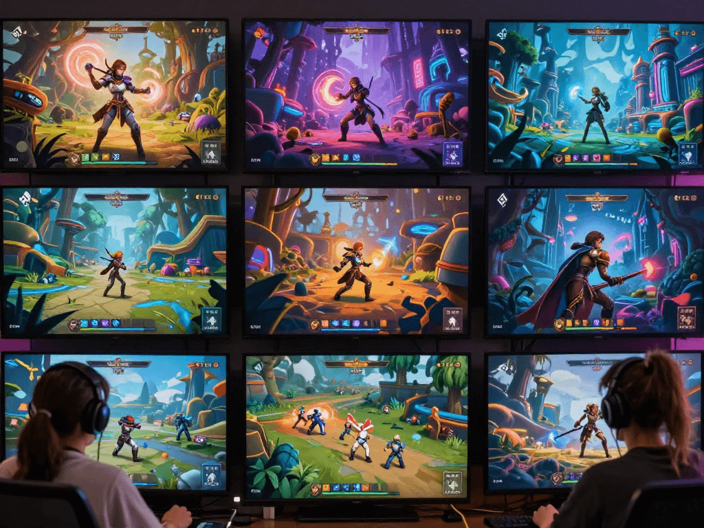 Engaging scene of female characters in diverse gaming environments showcasing gameplay in female porn games.