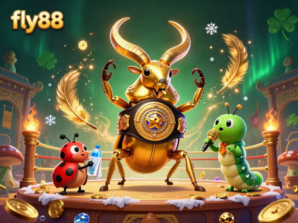 Engage with fly88's thrilling gaming experience in a dynamic boxing-themed casino illustration.