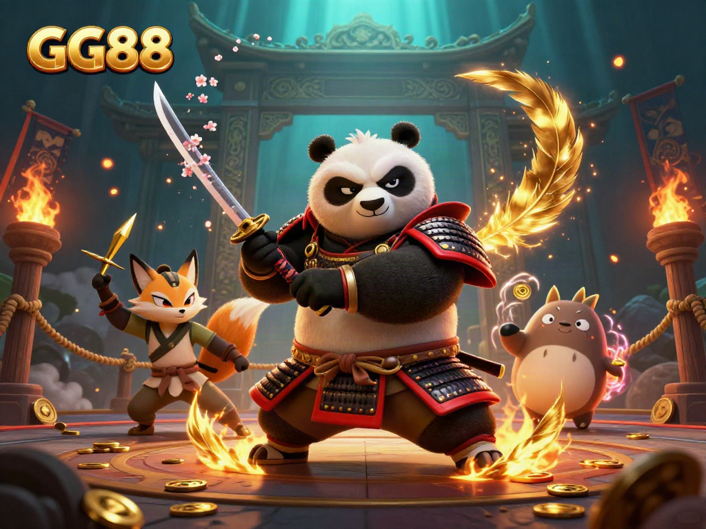 Experience thrilling gameplay at GG88 with a dynamic scene of samurai panda and ninja fox