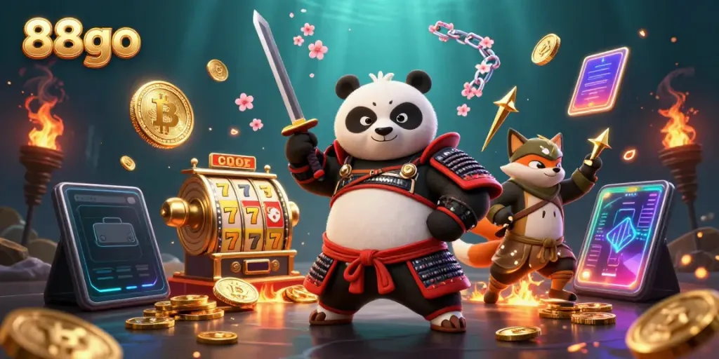 Experience thrilling action with 88go's dynamic online casino featuring samurai panda and gaming elements.