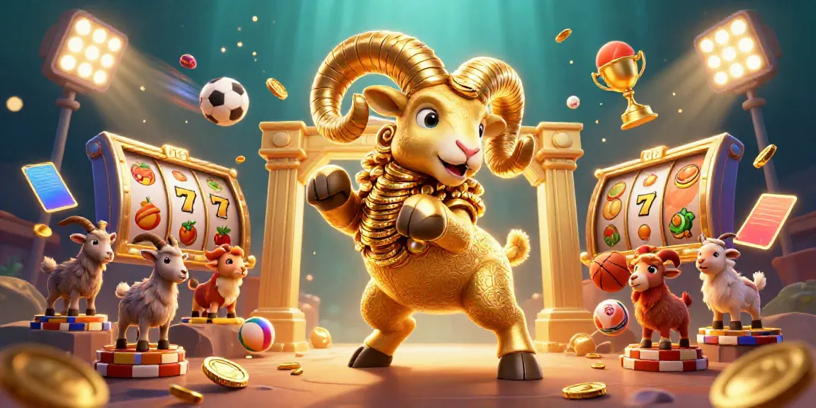 Experience vibrant gaming action with GG 88 as a golden ram charges through jackpot slots and sports elements.