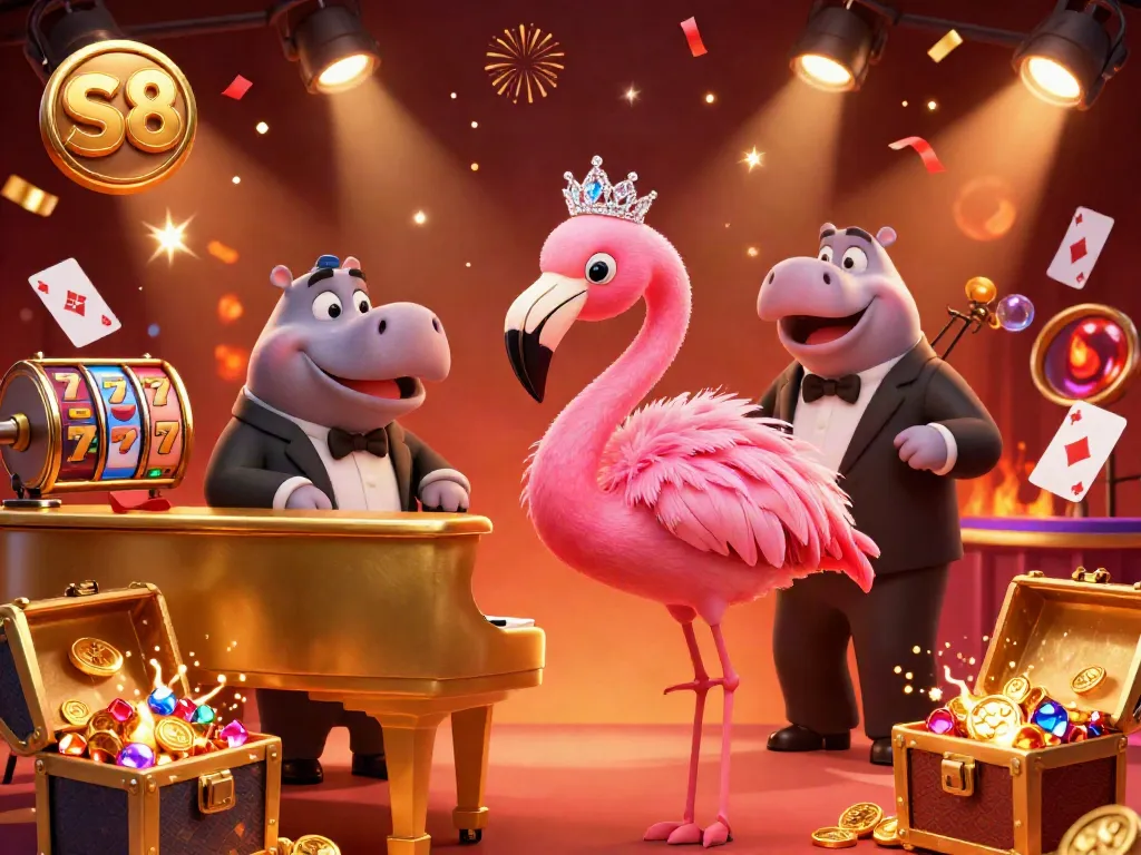 Engage with an exciting S8 3D casino scene featuring vibrant characters and rich gaming elements.