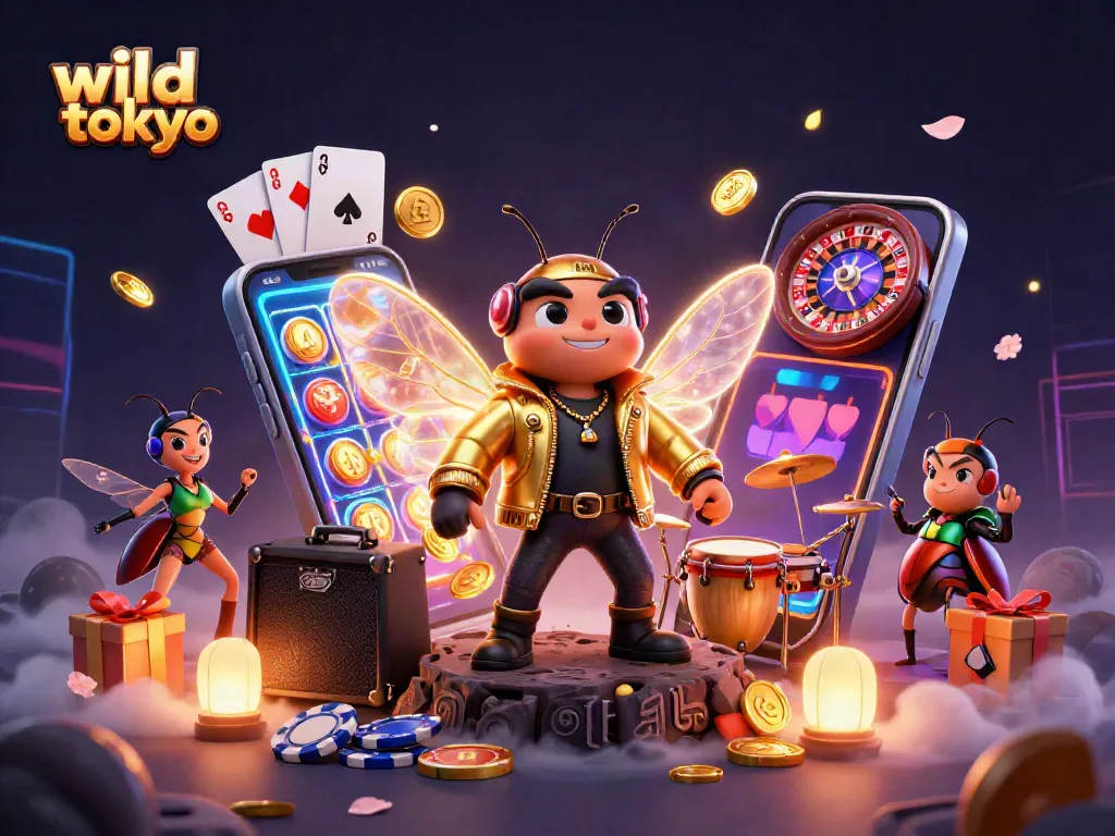 Engage in winning strategies with wild tokyo's vibrant casino scene featuring cartoon characters and slot action.