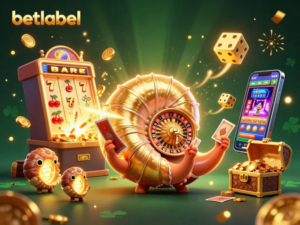 Betlabel's vibrant 3D casino scene features a giant nautilus roulette wheel, dazzling jackpots, and winning elements.