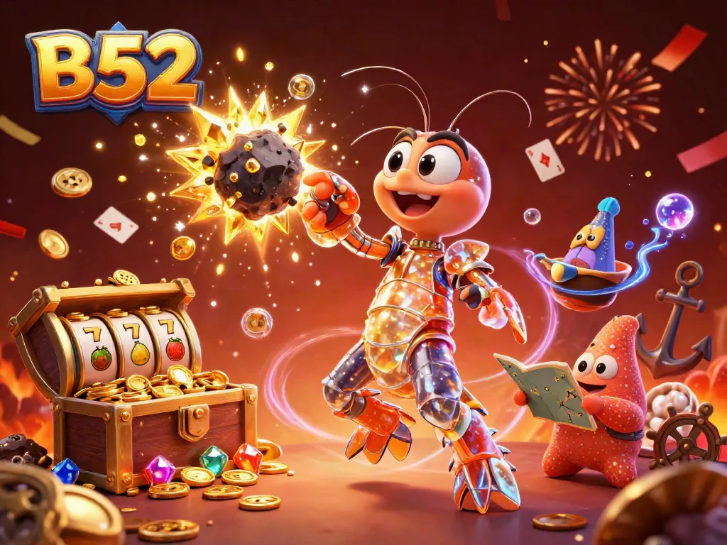Engage with B52’s vibrant casino world, showcasing a galactic samurai mantis shrimp and treasures in a thrilling 3D scene.