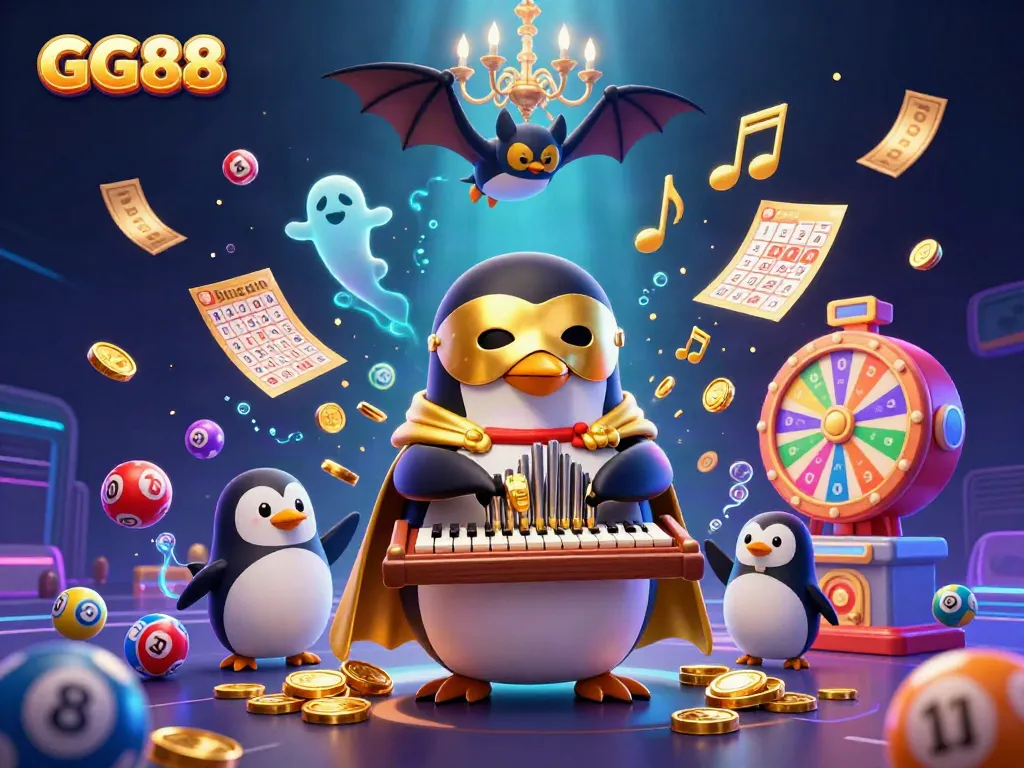 Experience the vibrant charm of GG88 with a dynamic casino scene featuring animated characters and casino elements.