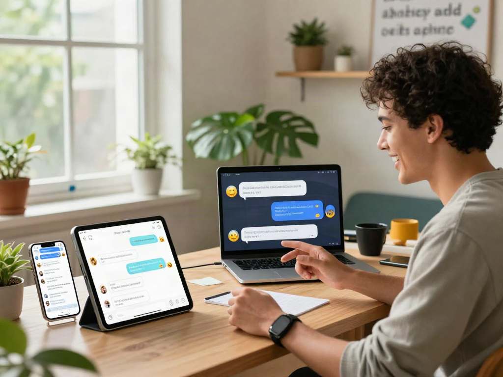 Engaging interaction with spicy chat ai in a cozy home office, showcasing vibrant chat screens and user delight.
