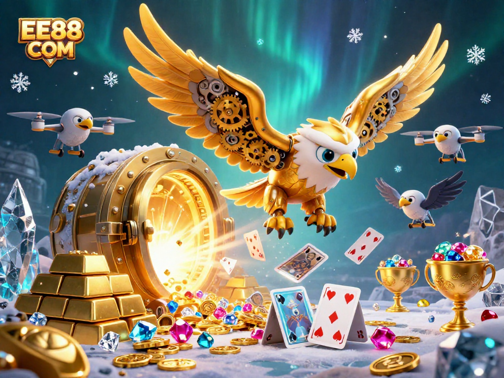 Experience thrilling gameplay at EE88 COM with a cybernetic golden eagle diving through casinos.